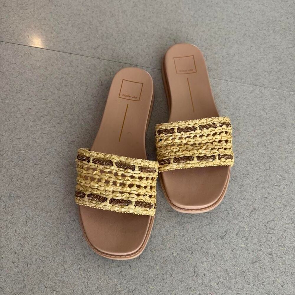 Dolce Vita Woven Raffia Sandals with Gold